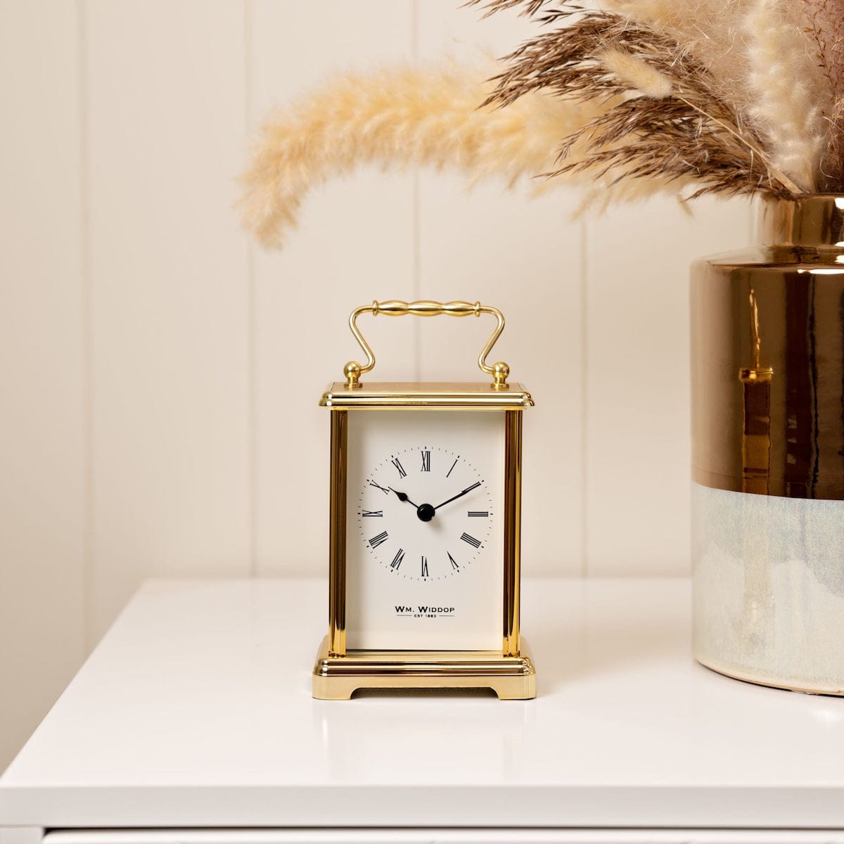 Widdop Gifts Clocks Gold Carriage Clock with White Dial