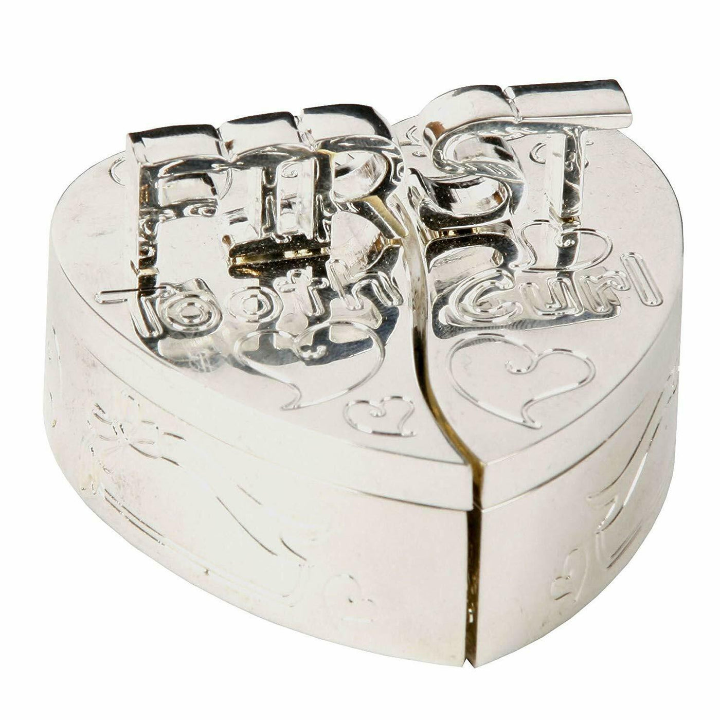 Widdop Gifts Trinket & keepsake Boxes Heart Shaped Silver Plated First Tooth & Curl Box