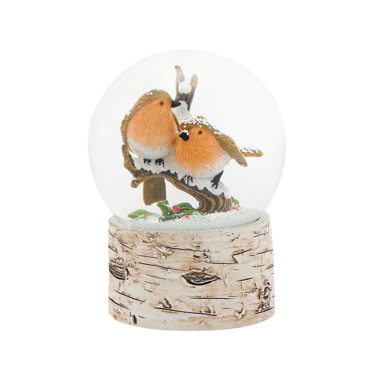 Widdop Gifts Christmas Decorations Robins on Perch Christmas Snow Globe