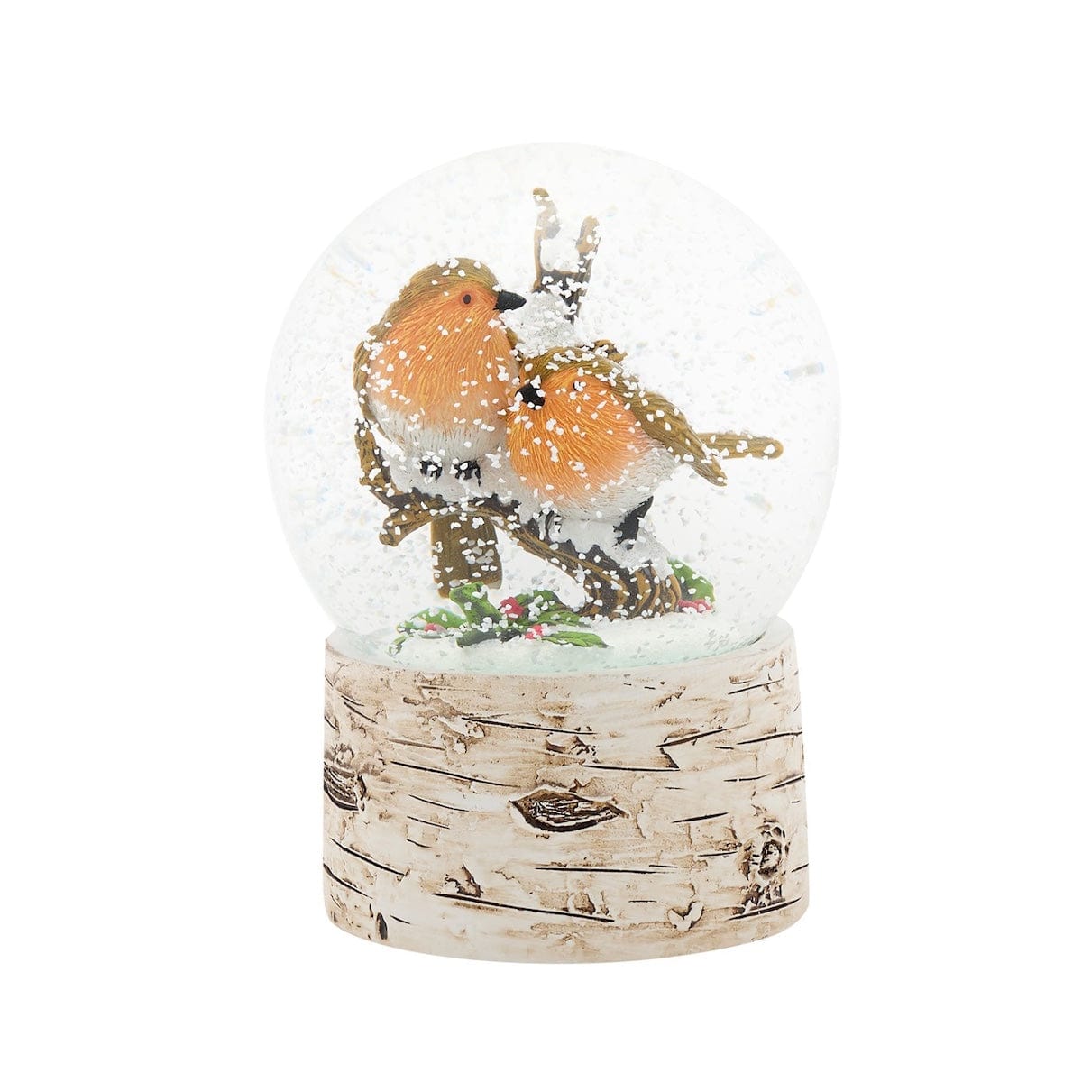 Widdop Gifts Christmas Decorations Robins on Perch Christmas Snow Globe