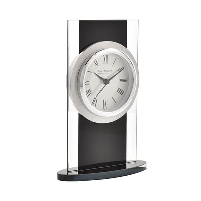 Widdop Gifts Clocks Silver and Black Glass Mantel Clock