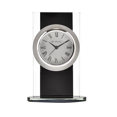 Widdop Gifts Clocks Silver and Black Glass Mantel Clock