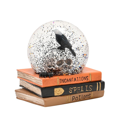 Widdop Gifts Snow Globes Skull and Crow on Spell Books Halloween Globe