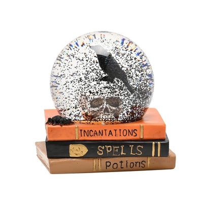 Widdop Gifts Snow Globes Skull and Crow on Spell Books Halloween Globe