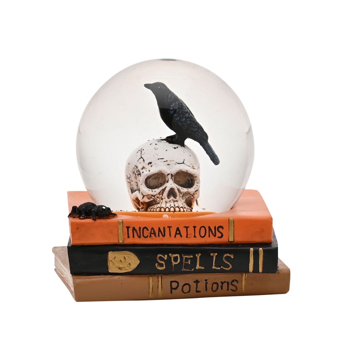 Widdop Gifts Snow Globes Skull and Crow on Spell Books Halloween Globe