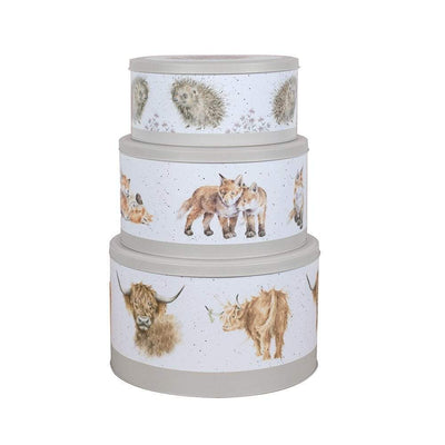 Wrendale Designs Cake Tins, Storage Tins Countryside Illustrated Set of 3 Stacking Tins