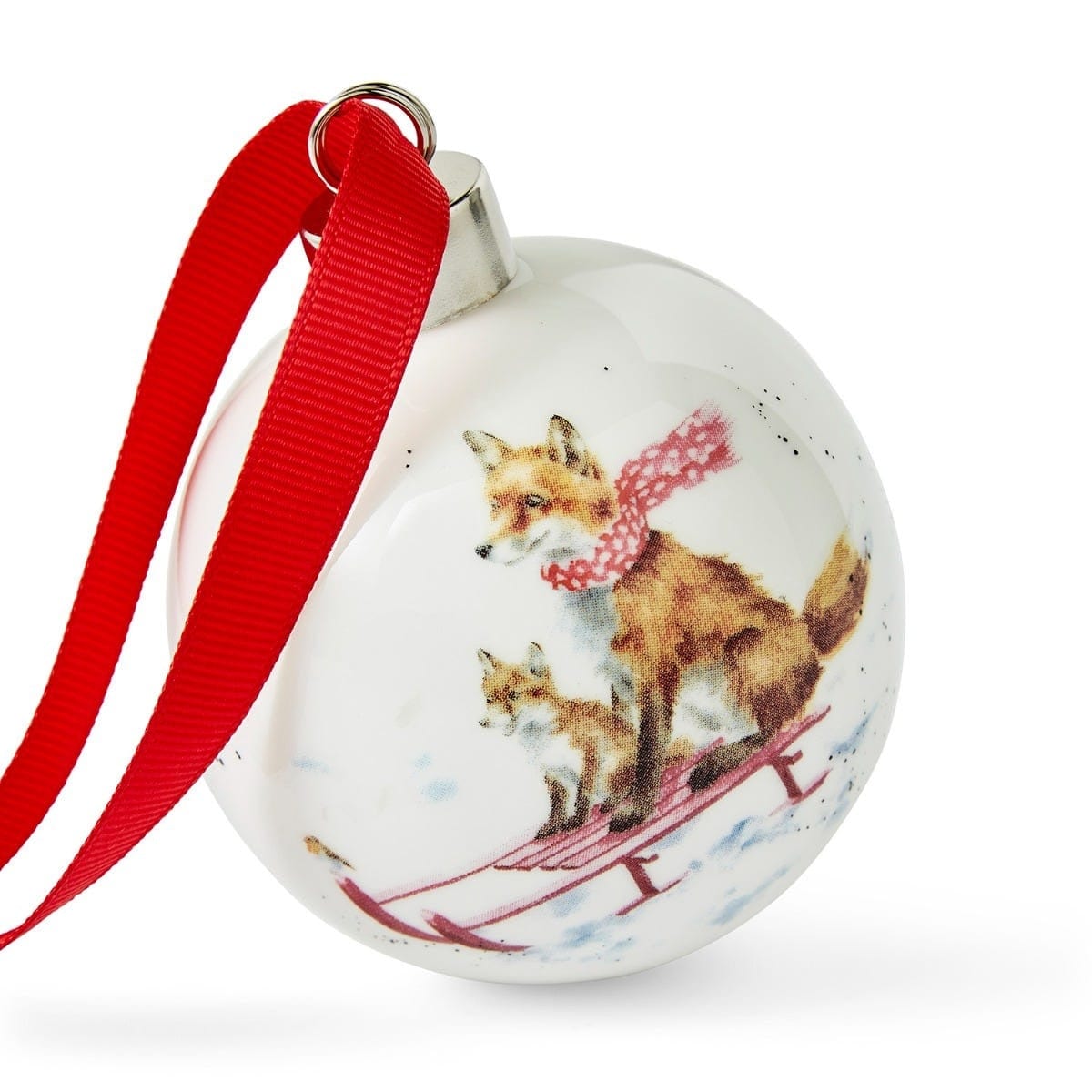 Wrendale Designs Christmas Decorations Royal Worcester Fox Sleigh Ride Ceramic Christmas Tree Bauble