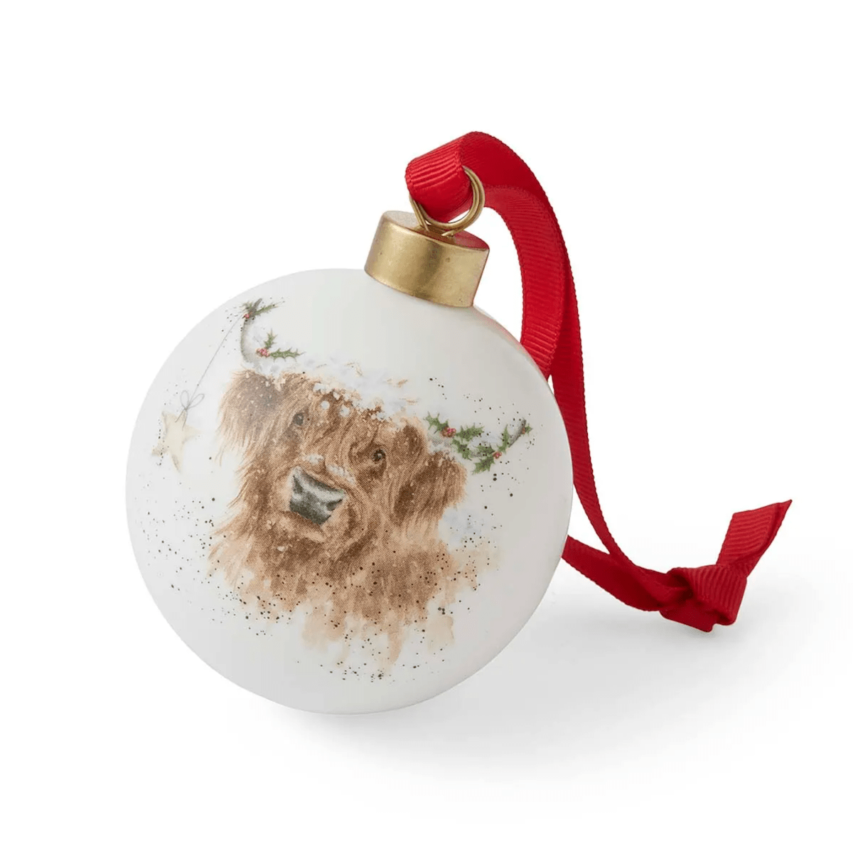 Wrendale Designs Christmas Decorations Royal Worcester Highland Cow Star Christmas Tree Bauble
