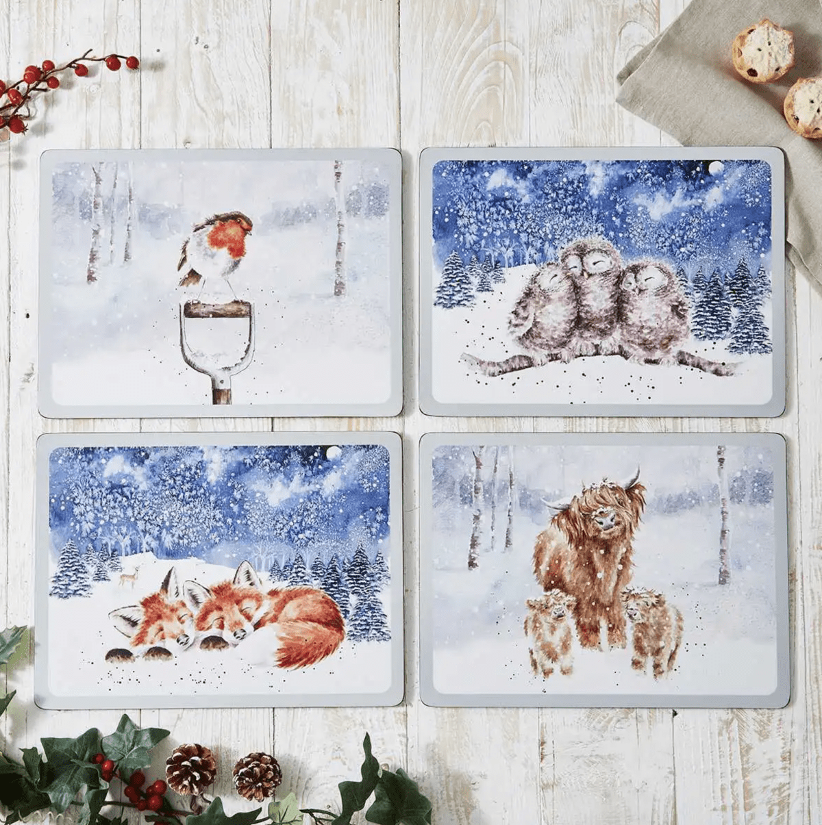 Wrendale Designs Dining Table Accessories Set of 4 Winter Sky Christmas Placemats