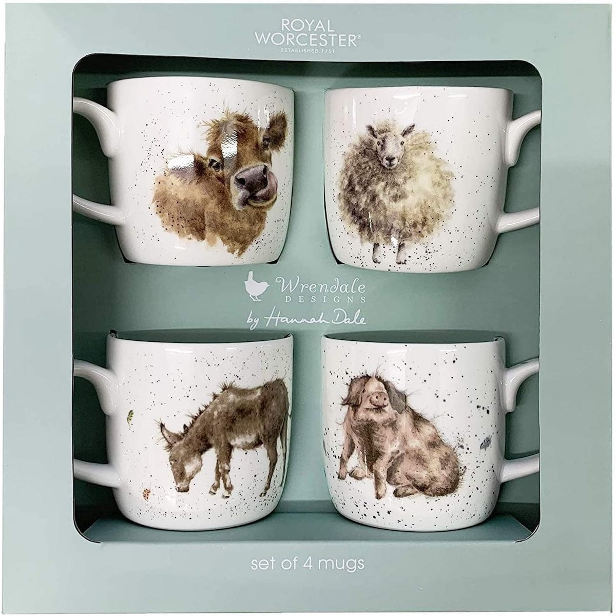 Wrendale Designs Set of Four Bone China Farm Yard Animal Mugs