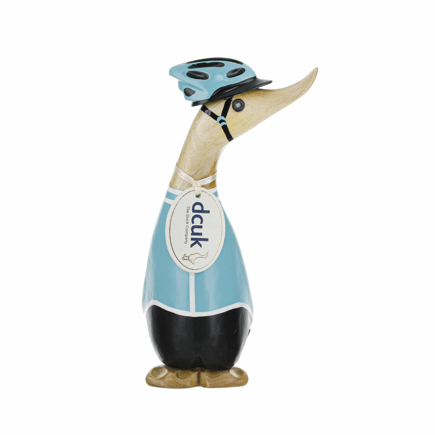 DCUK Ornaments Blue Cyclist Natural Wooden Duckling