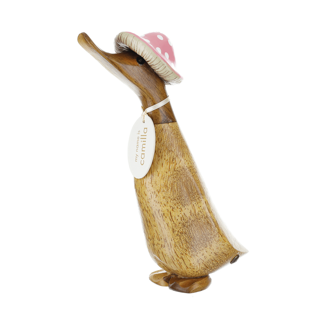 DCUK Ornaments Pink Toadstool Hat Natural Wooden Duckling