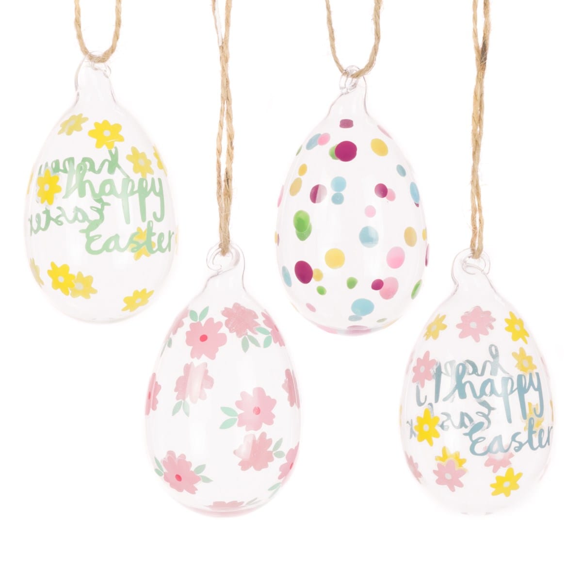 FloralSilk Easter Decorations Set of Four Floral Glass Easter Egg Decorations