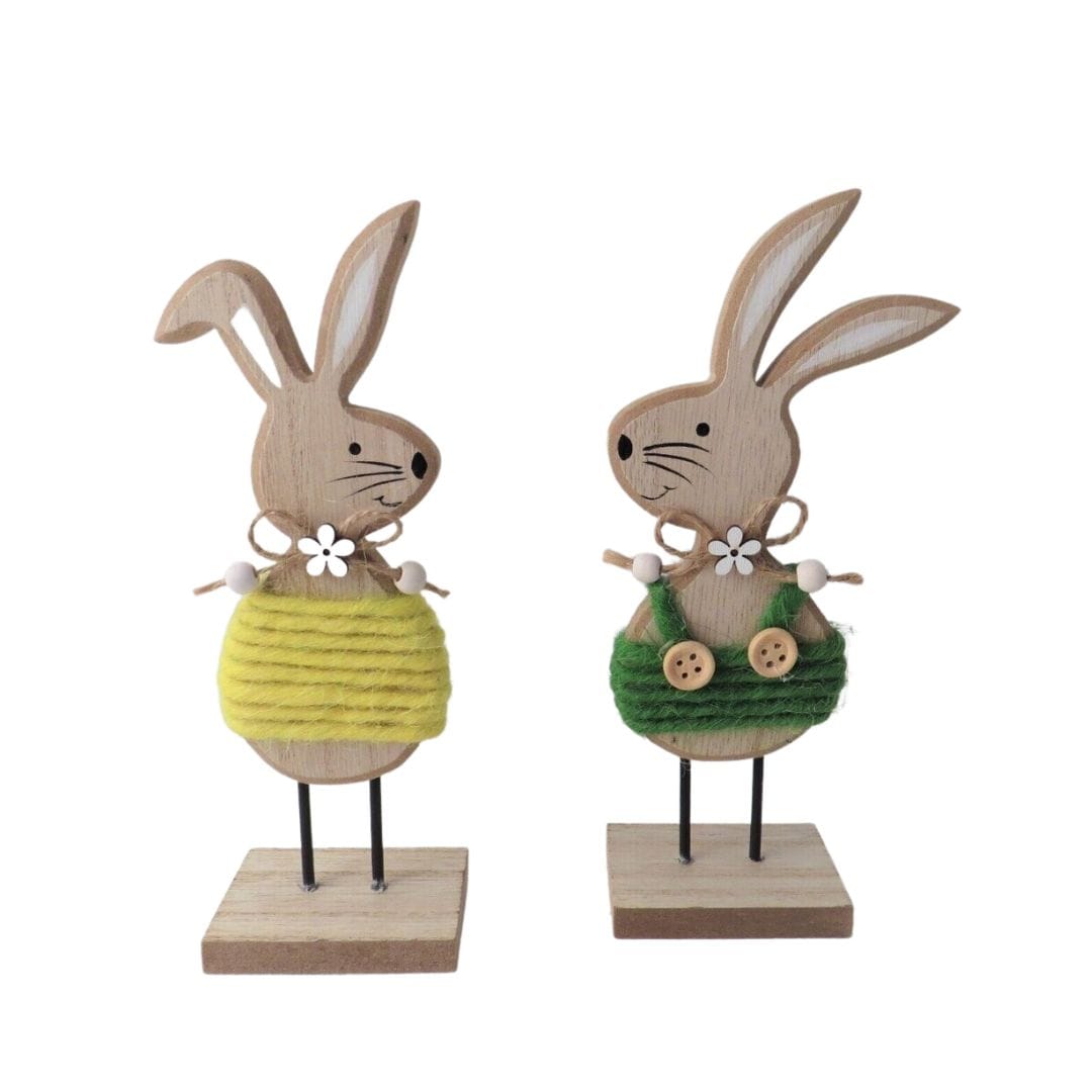 Giftware Trading Easter Decorations Set of 2 Wooden Girl and Boy Rabbit Easter Decorations