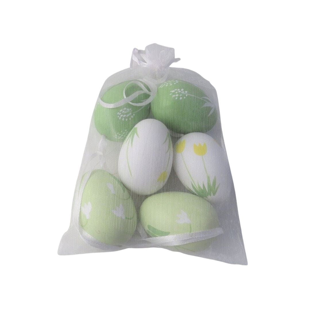 Giftware Trading Easter Decorations Set of 6 Green and White Floral Easter Egg Decorations