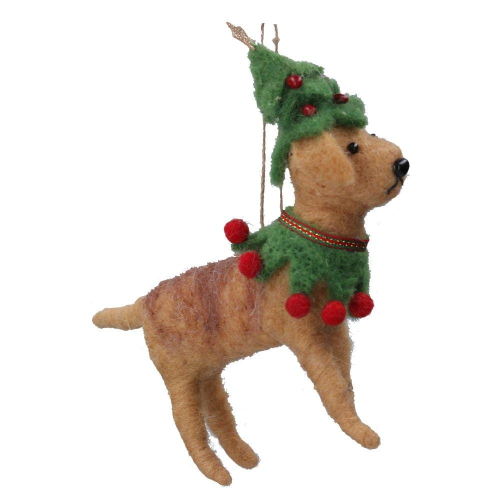Gisela Graham Christmas Christmas Decorations Dog with Hat Felt Christmas Tree Decoration