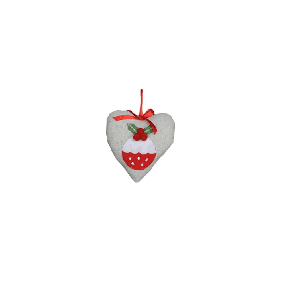 Gisela Graham Christmas Christmas Decorations Fabric Heart With Pudding Feature Hanging Decoration
