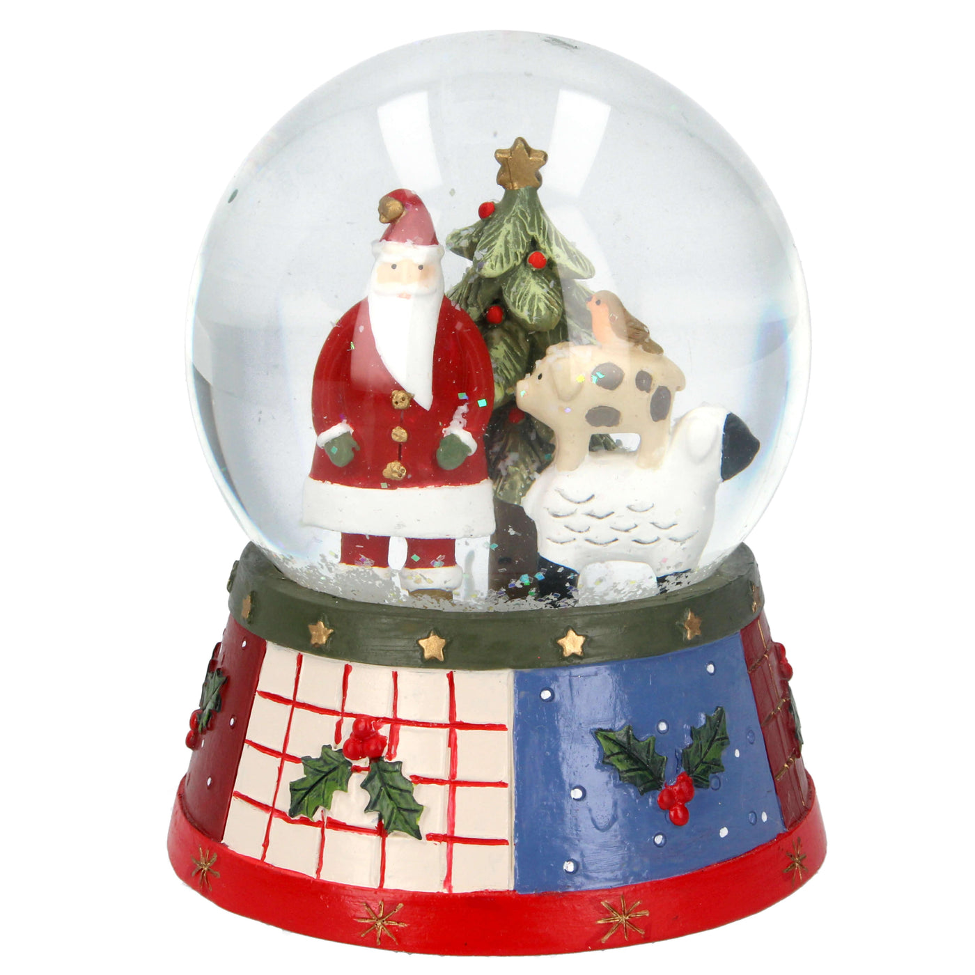 Gisela Graham Christmas Christmas Decorations Santa with Farmyard Animals Novelty Christmas Snow Globe