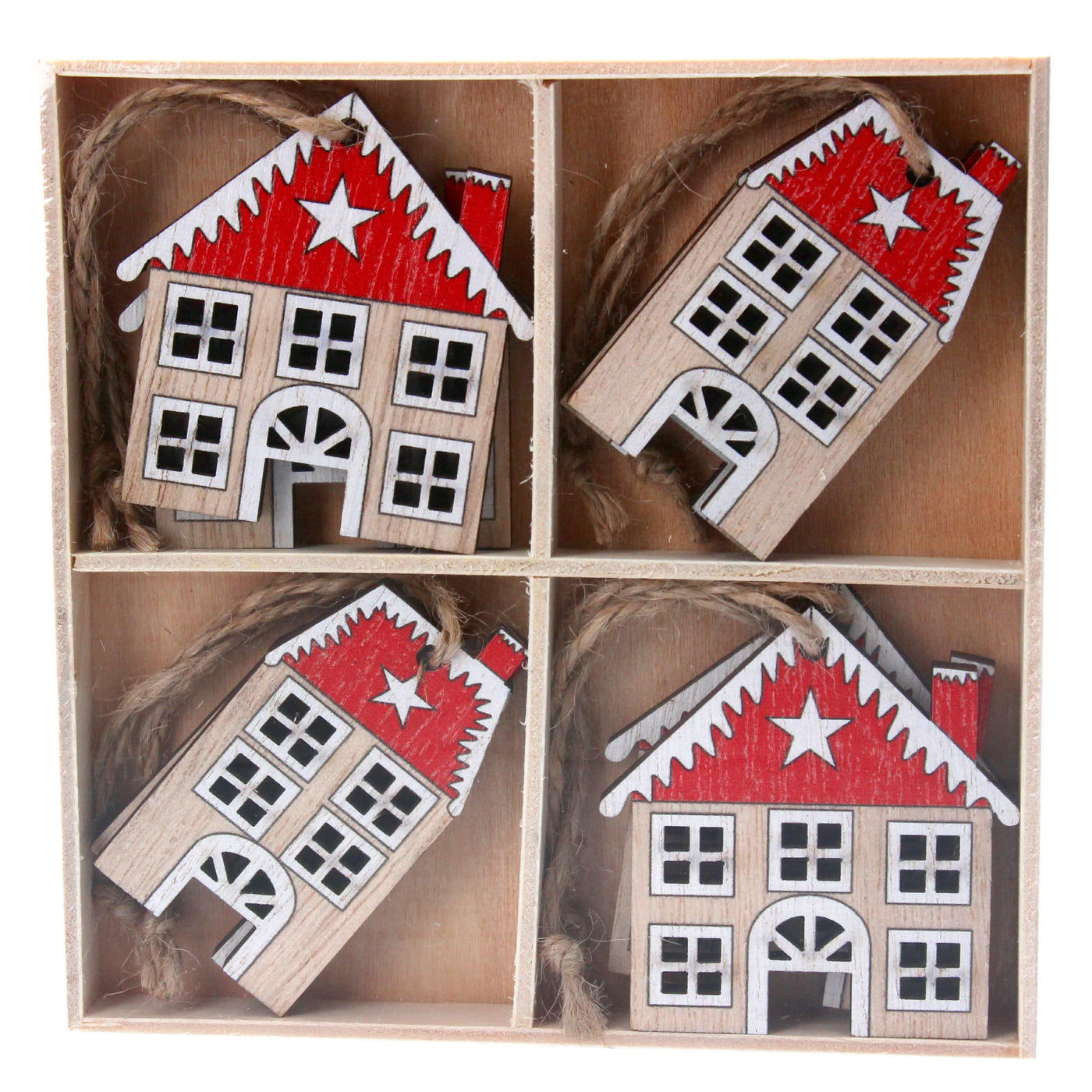 Gisela Graham Christmas Christmas Decorations Set of 8 Hanging Wooden Christmas House Decorations