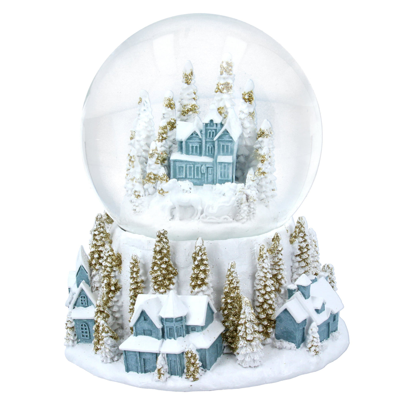 Gisela Graham Christmas Christmas Decorations White, Blue and Gold Village Scene Christmas Snowglobe