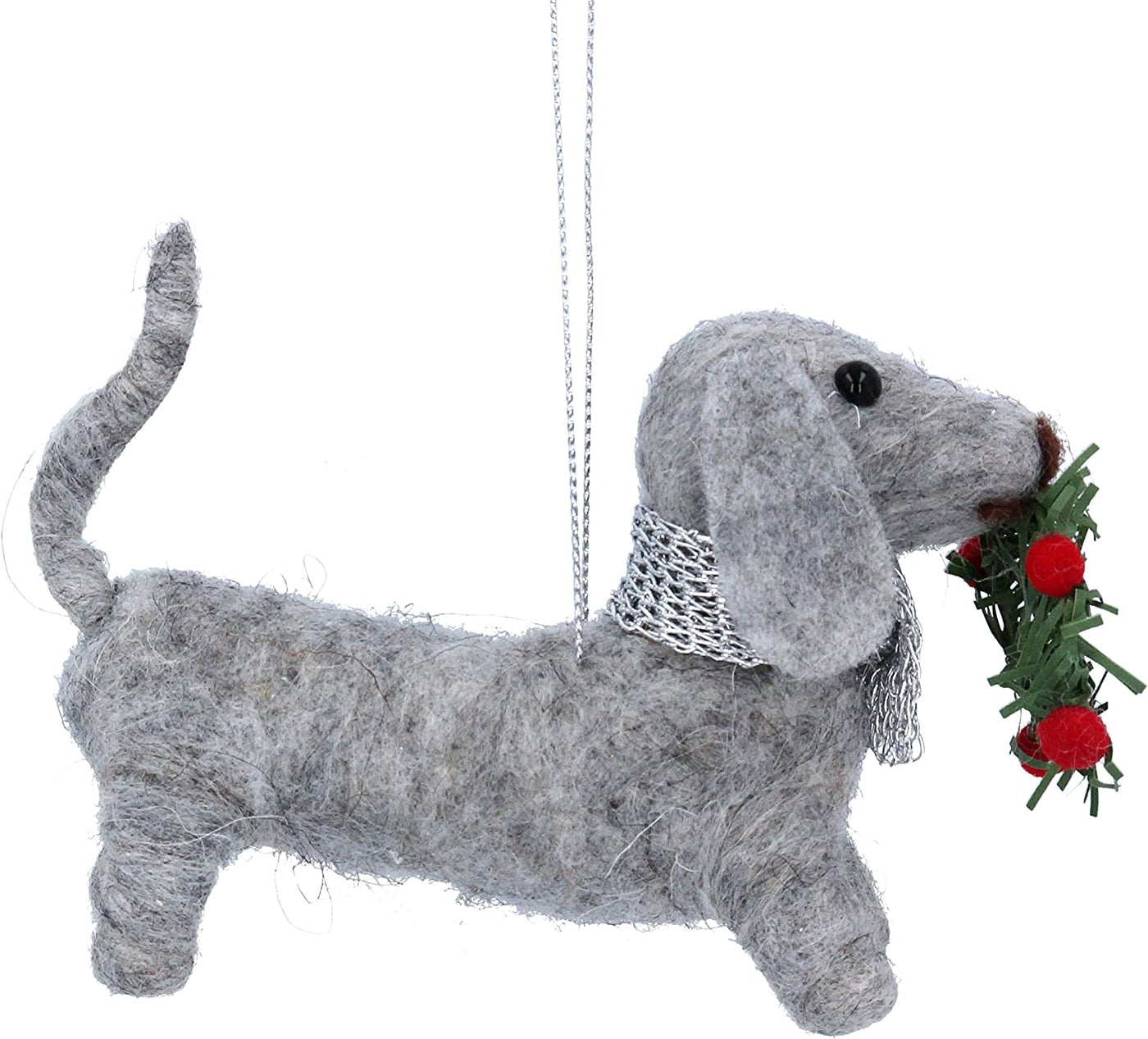 Gisela Graham Christmas Christmas Decorations Wool Dachshund with Wreath Christmas Tree Decoration