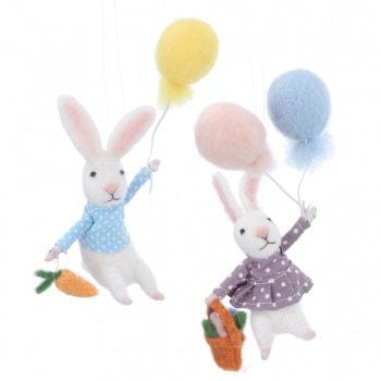 Gisela Graham Easter Easter Decorations A Pair of Felt Bunnies with Balloons Easter Tree Decoration