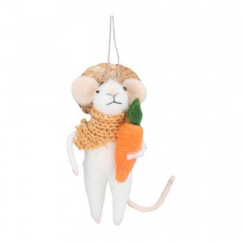 Gisela Graham Easter Easter Decorations Felt Farmer Mouse with Straw Hat & Carrot Easter Tree Decoration