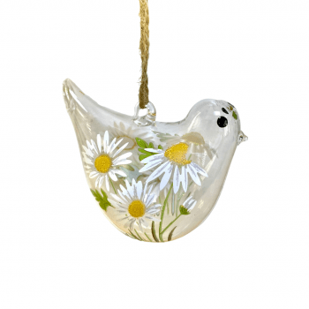 Gisela Graham Easter Easter Decorations Glass Bird with Daisy Pattern Hanging Easter Decoration