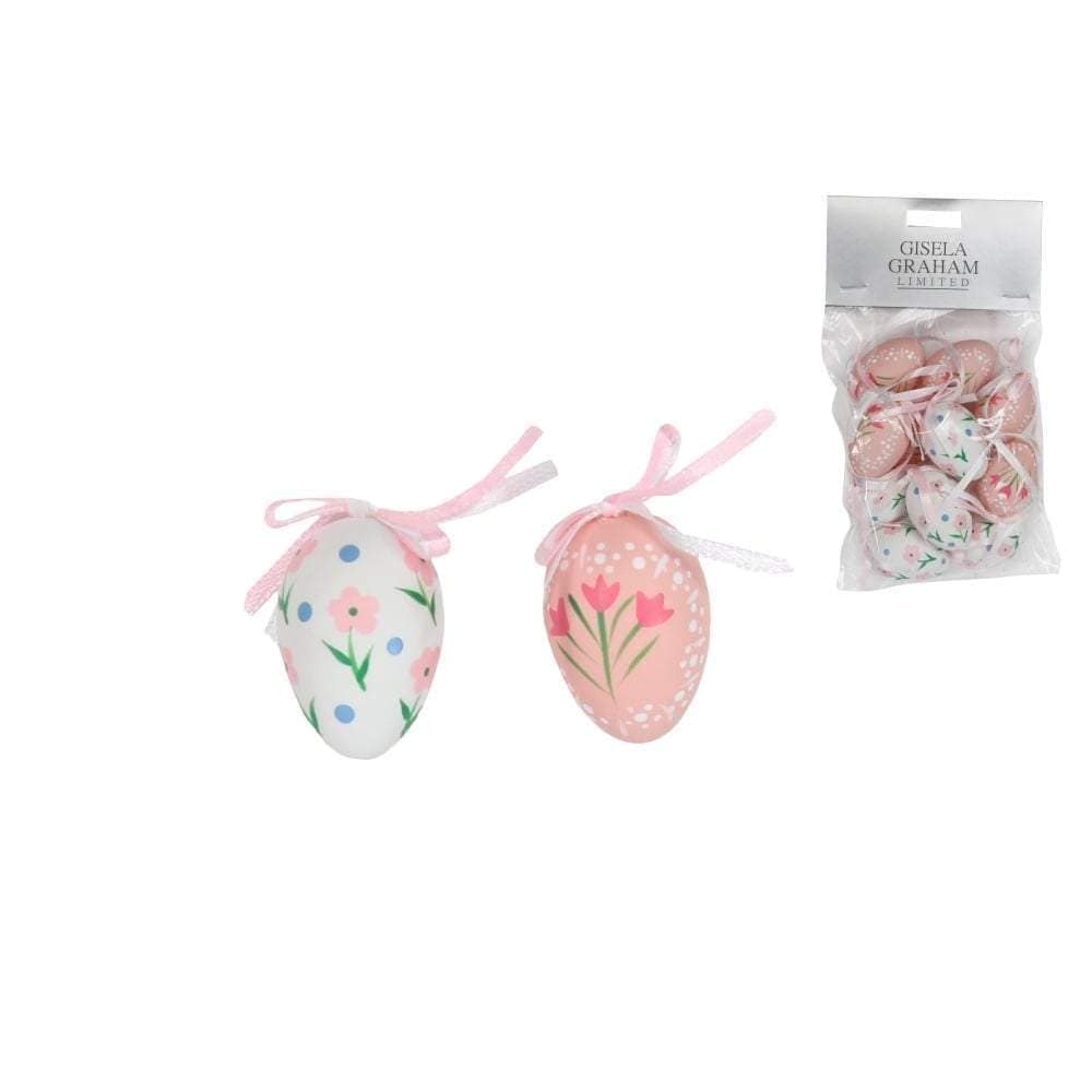Gisela Graham Easter Easter Decorations Set of 12 Egg Decorations in Pink and White