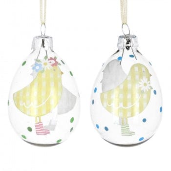 Gisela Graham Easter Easter Decorations Set of 2 Glass Easter Chick Spotted Easter Decorations