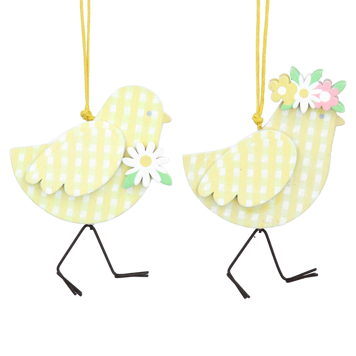 Gisela Graham Easter Easter Decorations Set of 2 Wooden Floral Chick Easter Decorations