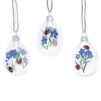 Gisela Graham Easter Easter Decorations Set of 3 Glass Eggs Hanging Easter Decorations