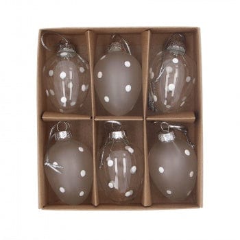 Gisela Graham Easter Easter Decorations Set of 6 White Spotty Glass Egg Easter Decorations