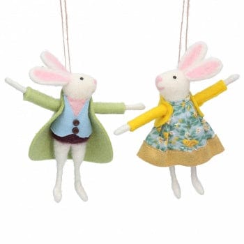 Gisela Graham Easter Easter Decorations Wool Mr & Mrs Bunny Easter Decoration