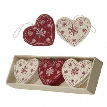 Heaven Sends Christmas Christmas Decorations 12 White & Red Wooden Love Heart Hanging Christmas Decorations