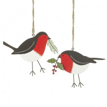 Heaven Sends Christmas Christmas Decorations A Pair of Metal Robins Christmas Tree Decorations