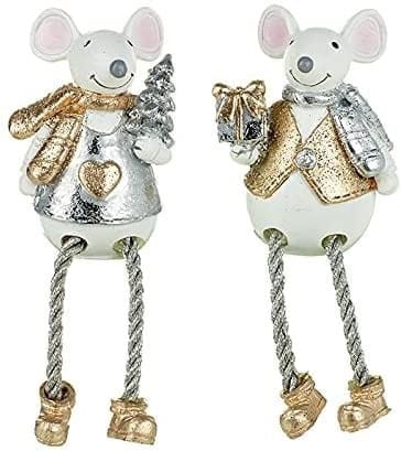 Heaven Sends Christmas Christmas Decorations A Pair of Silver & Gold Festive Mice Christmas Decoration