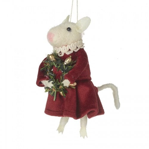 Heaven Sends Christmas Christmas Decorations Felt White Mouse In Dress Hanging Christmas Decoration