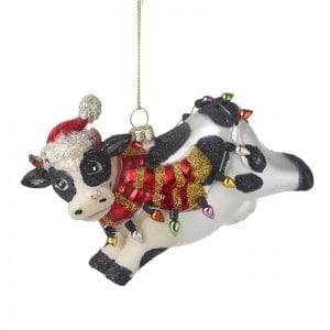 Heaven Sends Christmas Christmas Decorations Festive Glass Cow Hanging Christmas Tree Decoration