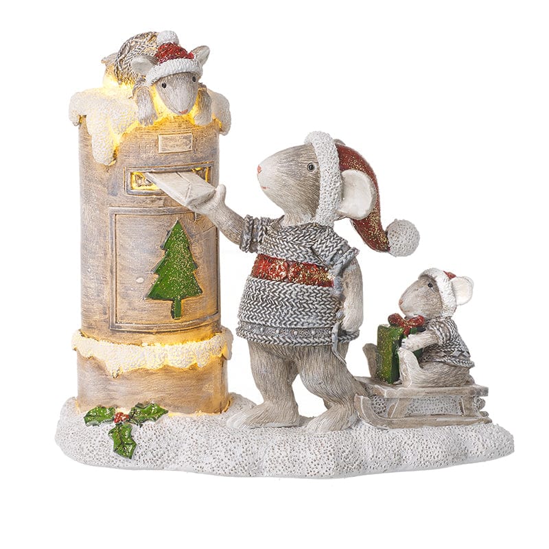Heaven Sends Christmas Christmas Decorations Light Up Mice with Letterbox Christmas Decoration