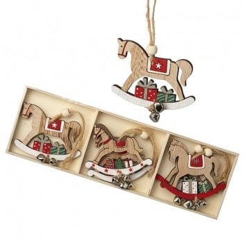Heaven Sends Christmas Christmas Decorations Set of 6 Wooden Rocking Horse Christmas Tree Decorations