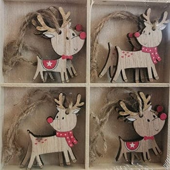 Heaven Sends Christmas Christmas Decorations Set of 8 Hanging Wooden Christmas Reindeer Decorations
