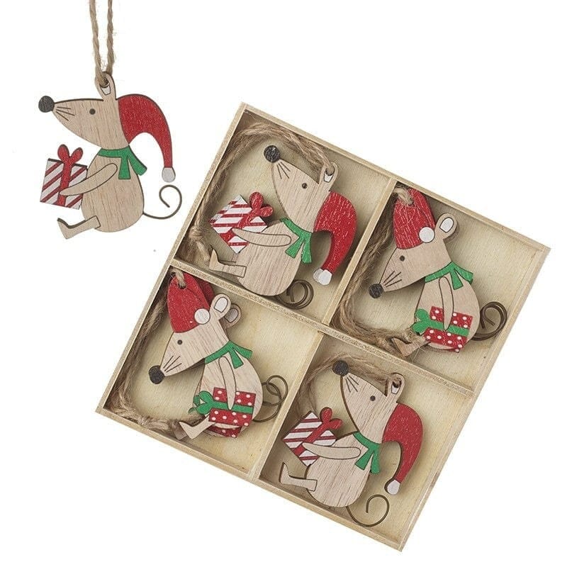 Heaven Sends Christmas Christmas Decorations Set of festive mice Wooden Christmas Tree Decorations