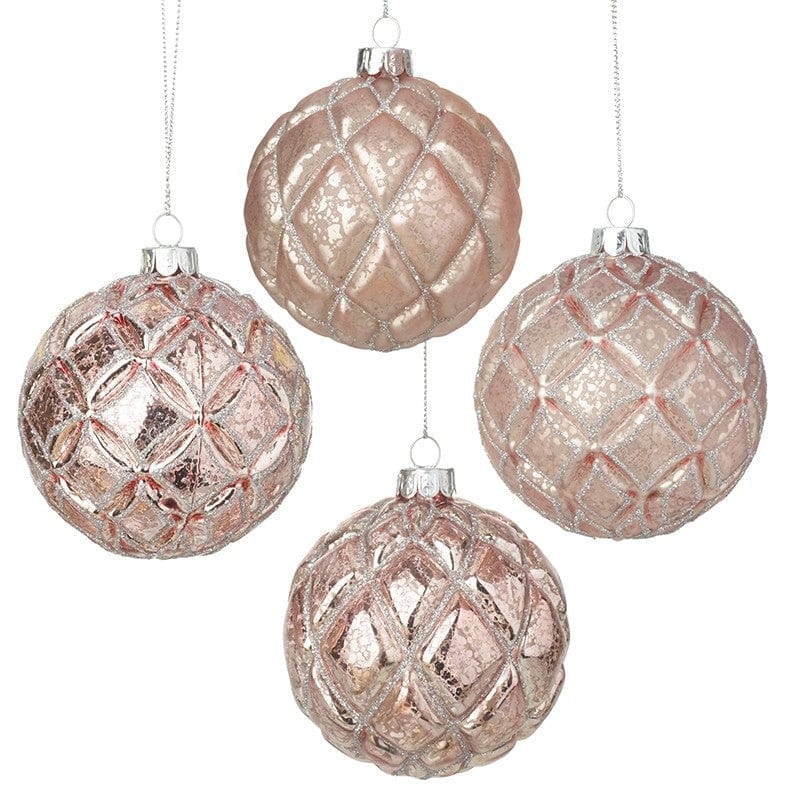 Heaven Sends Christmas Christmas Decorations Set of Four Pink and Silver Christmas Tree Baubles