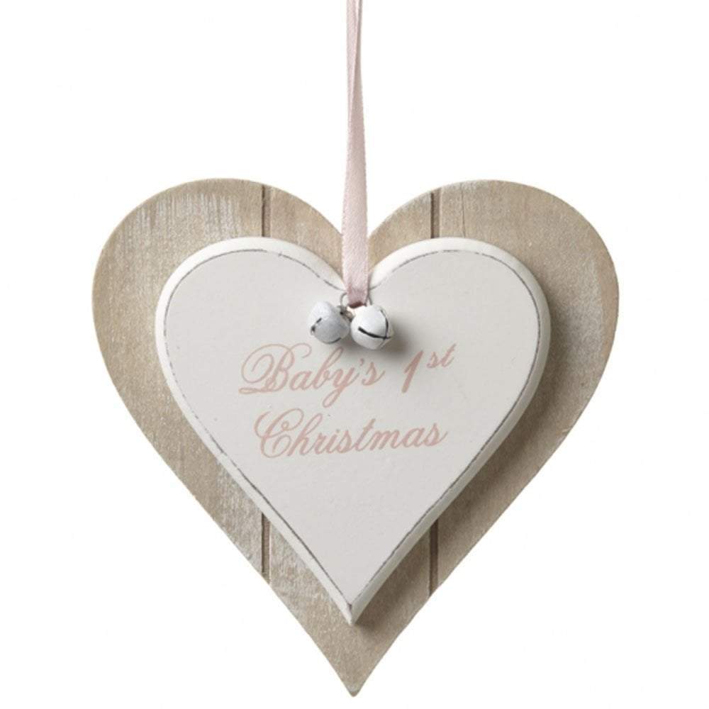 Heaven Sends Christmas Christmas Decorations Wooden Baby's First Christmas Decoration in Pink