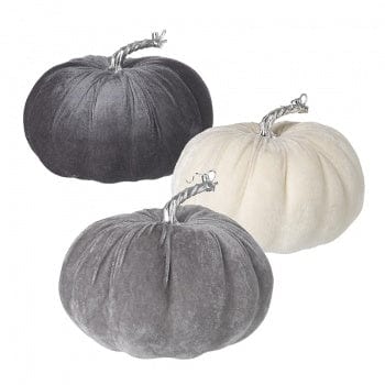 Heaven Sends Halloween Halloween Decoration Grey and Cream Velvet Pumpkin Set Halloween Decorations