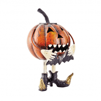 Heaven Sends Halloween Halloween Decoration Metal Pumpkin with Bat Tea Light Holder Halloween Decoration