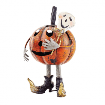Heaven Sends Halloween Halloween Decoration Metal Pumpkin with Skeleton Tea Light Holder Halloween Decoration