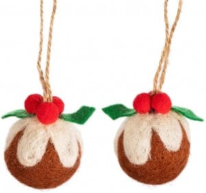 Sass & Belle Christmas Christmas Decorations A Pair of Felt Christmas Puddings Tree Decorations