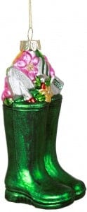 Sass & Belle Christmas Christmas Decorations Floral Green Wellies Glass Christmas Tree Decoration